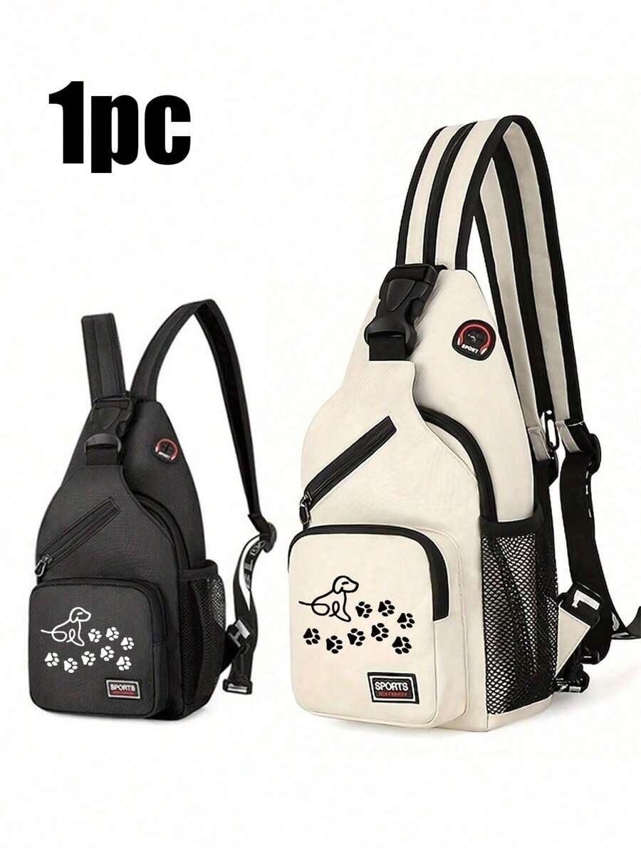 Mochila tiracolo com vários bolsos e estampa fofa de patas de cachorro, bolsa transversal casual de nylon, mochila de viagem e caminhada com alça com zíper, mini bolso no peito, bolsa de peito multifuncional, bolsa de ombro casual simples e de grande capacidade, para homens e mulheres, adequada para uso diário, atividades ao ar livre, viagens, caminhadas, portátil, escolha ideal para presentear, presente para namoradas, presente perfeito para mães de cachorros