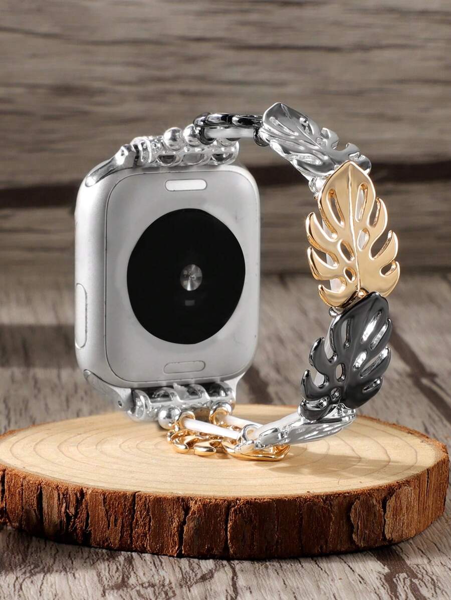 1pc Women's Bohemian Fashion Simple Monstera Zinc Alloy Elastic Bracelet Strap Compatible With Apple Watch Band 38mm 40mm 41mm 42mm 44mm 45mm 49mm S10 42mm S10 46mm, Creative Asymmetrical Hollow Leaf Shape Metal Strap Compatible With Iwatch Series Ultra 2 S10 SE 9 8 7 SE 6 5 4 3 2 1