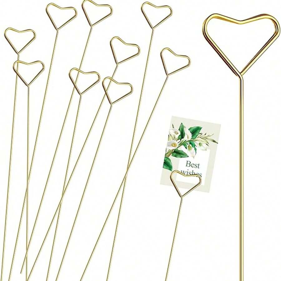 20 piezas de soportes metálicos para tarjetas con diseño floral, soporte para fotos con forma de flor en corazón dorado, adecuado para bodas, fiestas de cumpleaños