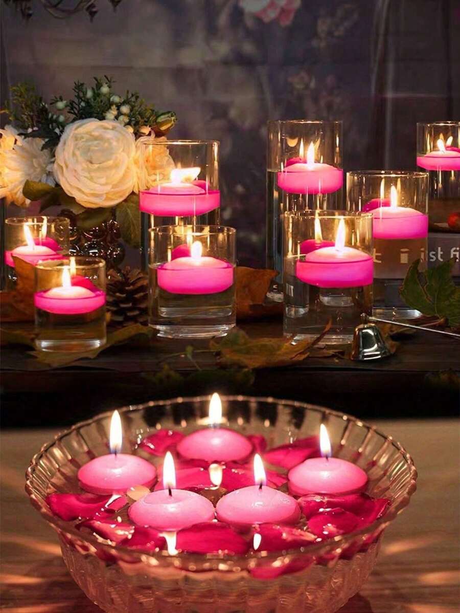 20pcs/10pcs/5pcs Oval Pink Water Floating Candles, Paraffin Wax Candles, Ideal For Home Decoration, Wedding, Aromatherapy Gifts, Romantic Atmosphere For Festival, Valentine Dinner, Water Floating Candles