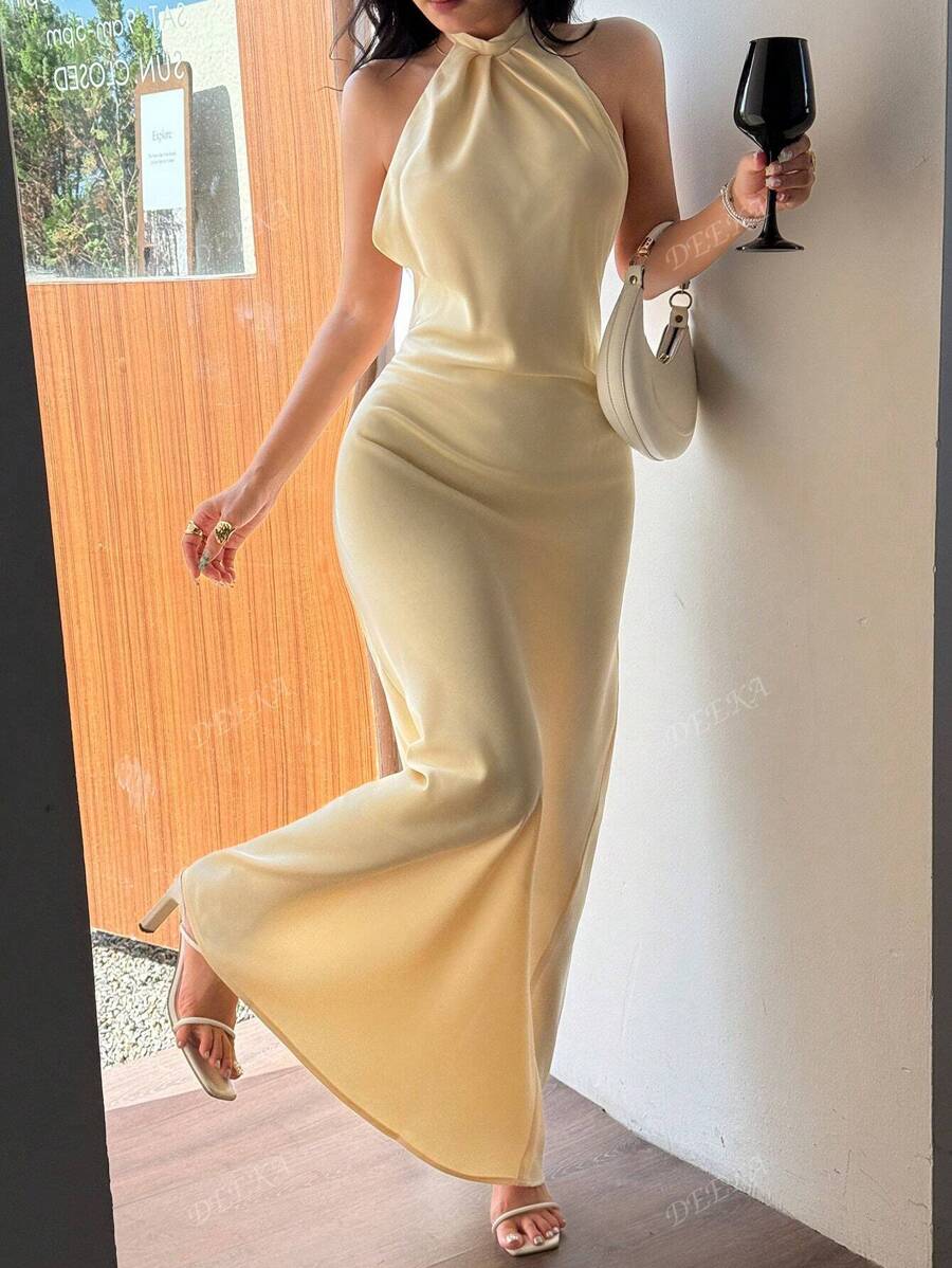DEEKA New Fashion Minimalist Sexy Backless Satin Dress, Evening Gown
