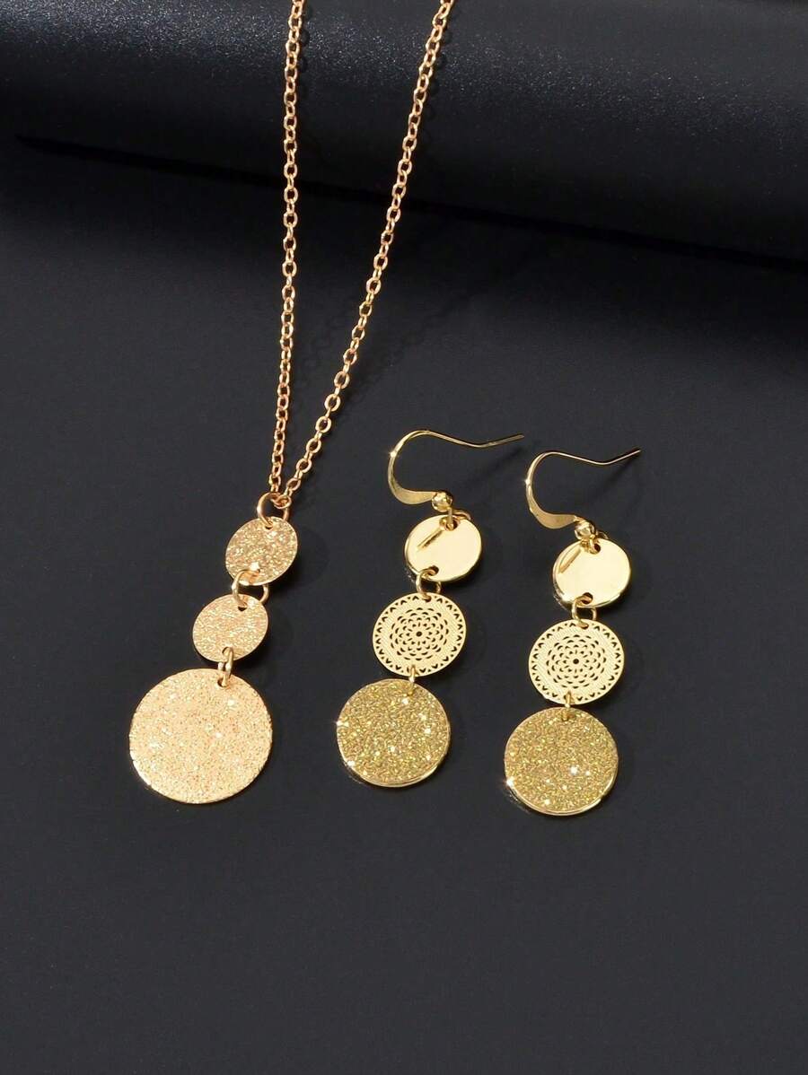 Set de 3 piezas de joyería de moda: Collar con colgante de cadena dorada, pendientes de aro colgante y gancho francés, conjunto de joyas de mujer para fiesta y uso diario