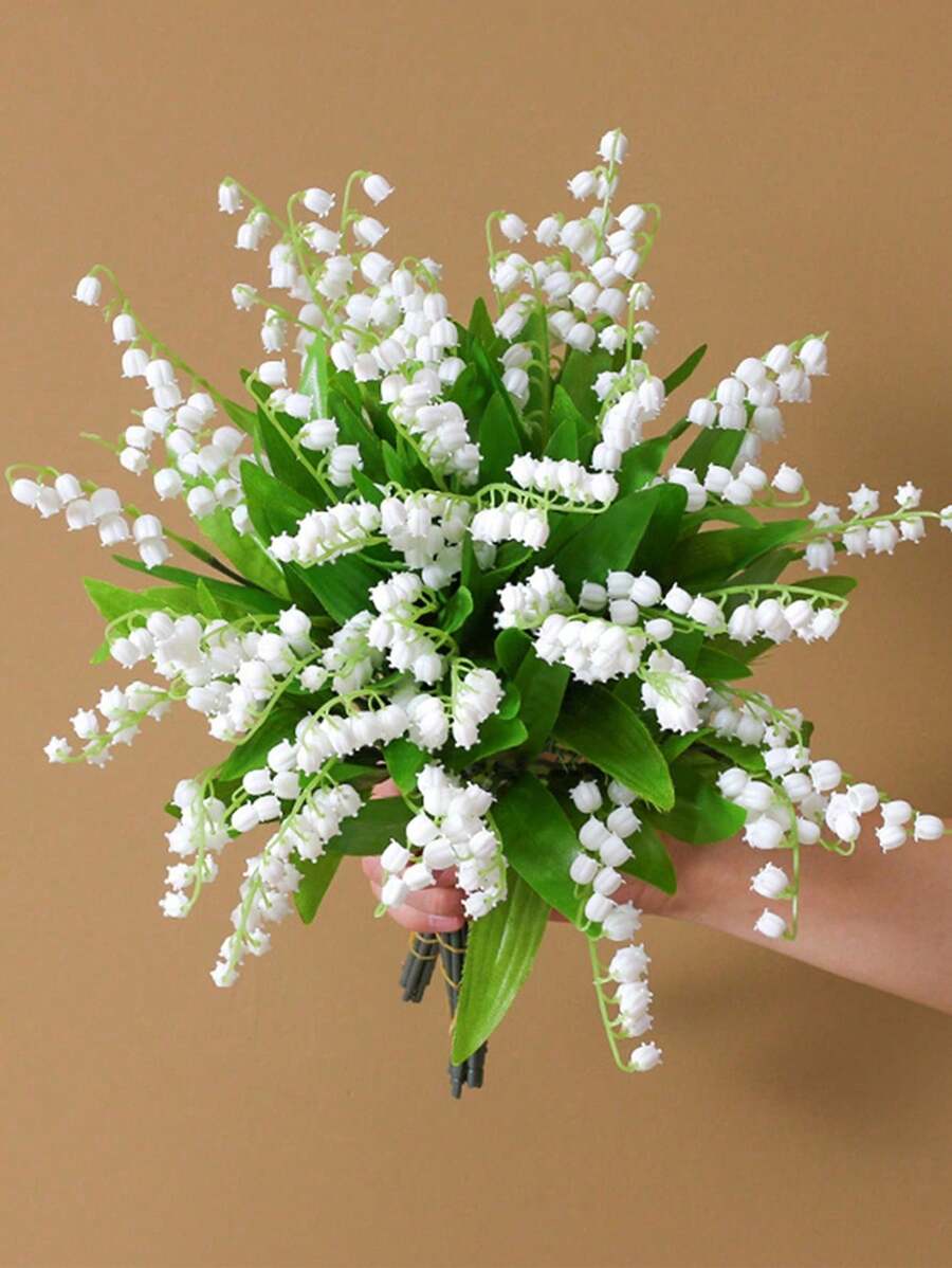 1 pieza / 10 piezas Ramo artificial de lirios Tallo de flor artificial de plástico verde Usado para bodas, novia, ramos blancos, jardín, habitación, escritorio, florero, decoración del hogar