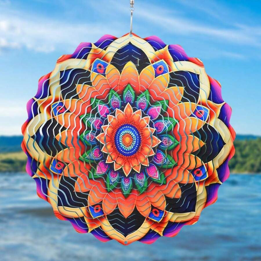 1 pieza Molino de viento clásico giratorio en 3D de metal: Decoración colgante de mandala para interiores y exteriores, ideal para reuniones festivas, fiestas temáticas, cumpleaños, regalos