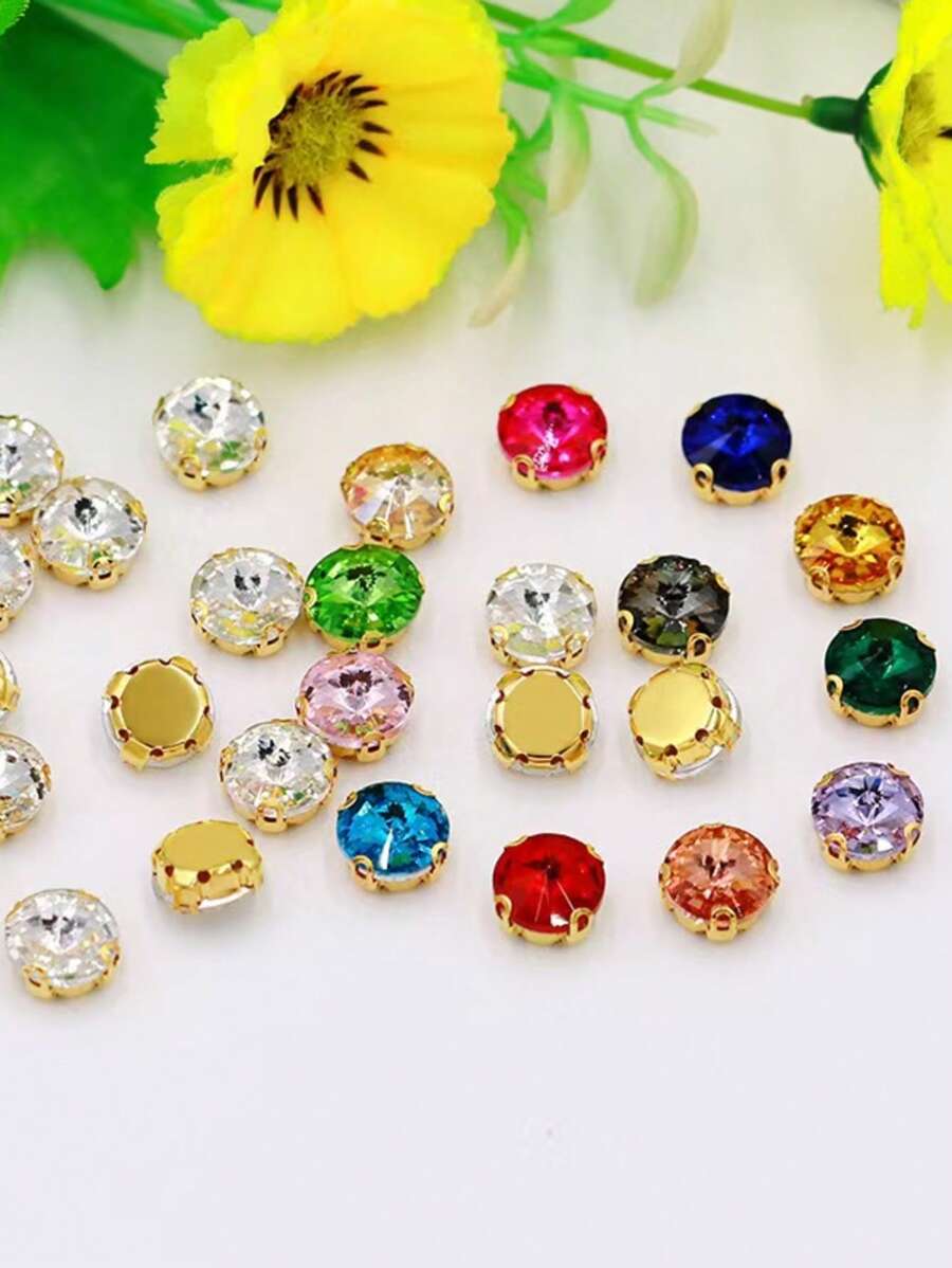 30pcs Gold Base 12mm Satellite Crystal Glass Plaw Drill For DIY Clothing, Wedding Dresses, Shoes & Bags Materials, Teardrop Hand Sewn Diamonds, Jewelry Accessories.