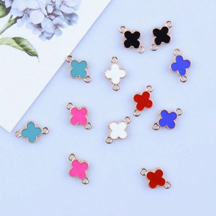 10 peças/conjunto Estilo Coreano Trevos de Liga Pingente de Óleo DIY Brincos Pulseira Encantos Feitos à Mão, Adequado Para Amigos/Família/Professores/Amantes/Homens e Mulheres/Aniversário/Reunião/Presente Perfeito/Festa