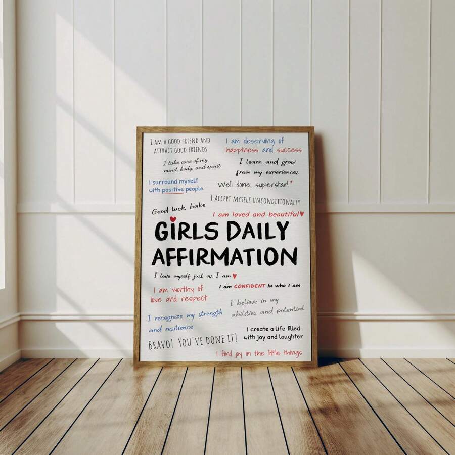 1pc Daily Affirmations Wall Art Picture Prints Canvas Paintings Girls Affirmation Poster Positive Quote Decor For Bedroom,Living Room,Teen Girl Room Decor No Framed