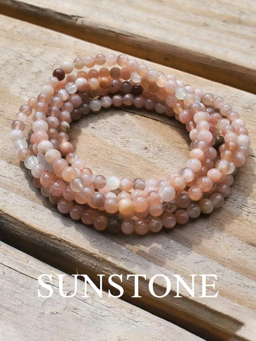1pc Sunstone Handmade Bracelet, Natural Crystal Beads, Simple Style, Spiritual Or Self-Care Gift