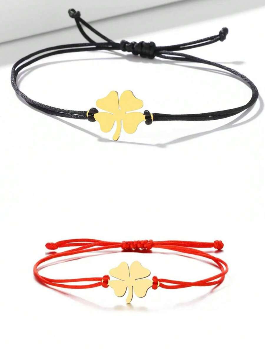 New Handmade Four-Leaf Clover Braided Bracelet, Popular In Europe And America