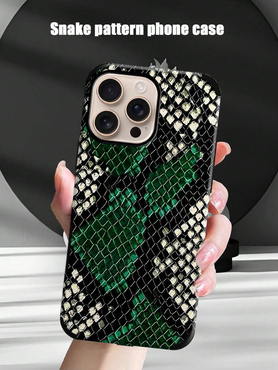 1pc Fashionable UV Printed Snake Skin Pattern PU Leather Phone Case, Shockproof With Transparent Design, Suitable For IPhone 11/12/13 Pro/14/15 Plus/16 Pro Max, Dual-Layer TPU Protective Cover, Multi-Colors