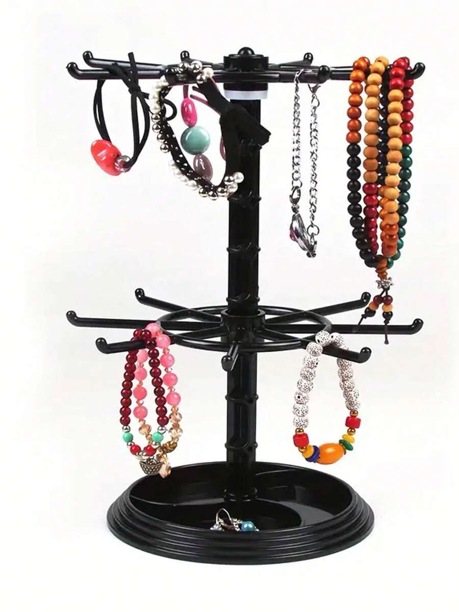 1pc Rotatable Double-Layer Black/Transparent/White Key Chain Display Rack, Detachable Organizer For Keychains, Necklaces, Rings, Earrings And Hair Clips, Suitable For Counter, Dresser, Bathroom And Bedside