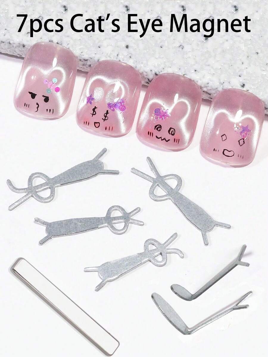 Set di 7 calamite per unghie a forma di coniglio e occhio di gatto, calamite magnetiche superconduttrici per smalto gel, accessori per arte di unghie, perfetti per manicure fai-da-te a casa o come regalo, forniture per unghie, strumenti per unghie, strumenti per arte di unghie, back to school, unghie, strumenti per unghie finte