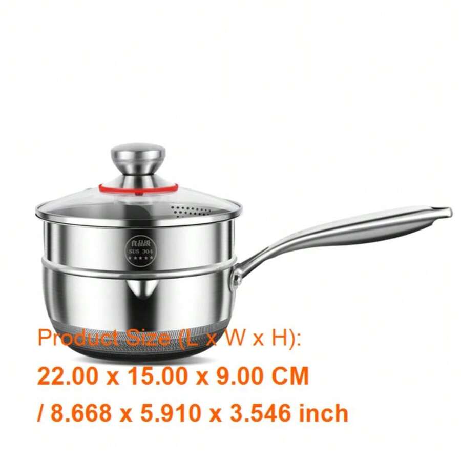 18cm Stainless Steel Nonstick Saucepan With Lid, 1.5L Induction & Gas Compatible Honeycomb Design, Stay-Cool Handle, Versatile Milk Cooking Pot