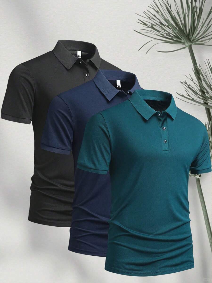 Set de 3 camisas polo de verano casuales para hombre, camisetas de manga corta de negocios informales y transpirables, tops deportivos