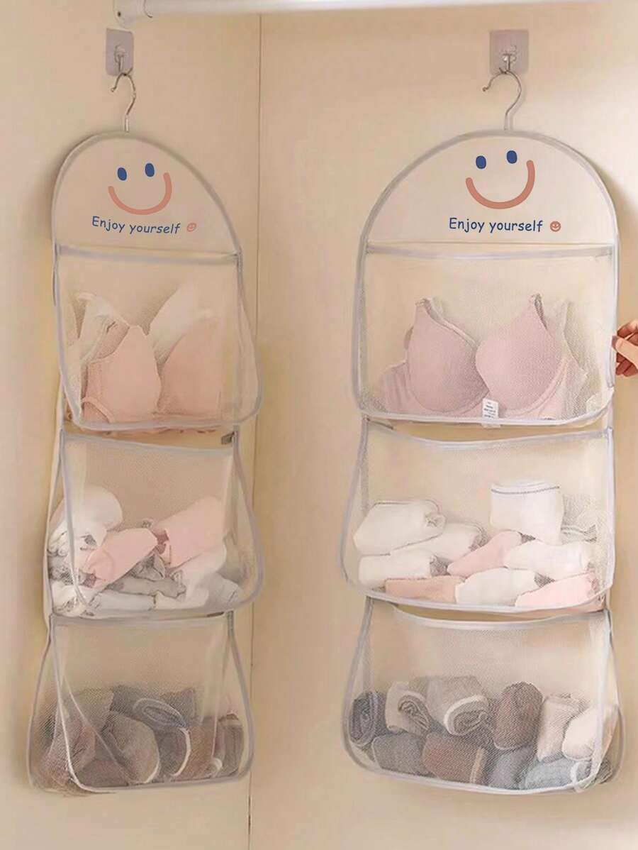 1 pieza Organizador de armario con colgador de metal y bolsillos de malla para sostenes, ropa interior, calcetines y accesorios, solución de ahorro de espacio para el armario