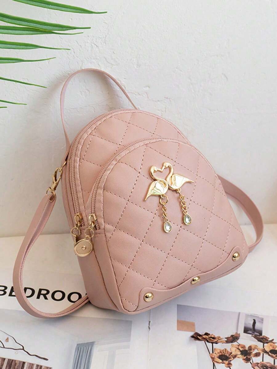 A Mini Quilted Backpack, A Mini Swan Hardware Decoration Small School Bag, Very Suitable For Travel, Shopping.