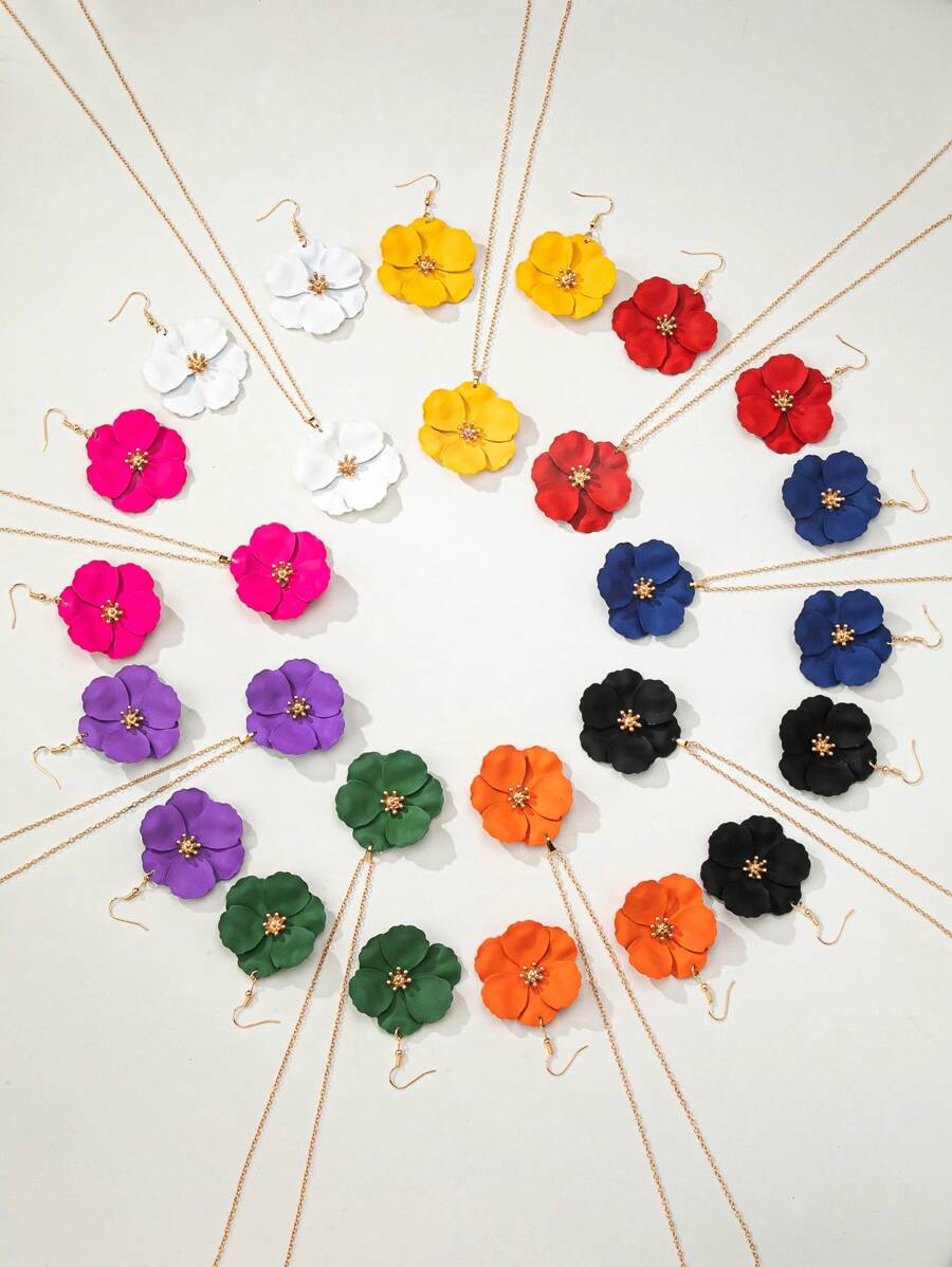 Vintage Floral Necklace & Earrings Jewelry Set, Boho Style Flower Jewelry, Cross-Border E-Commerce