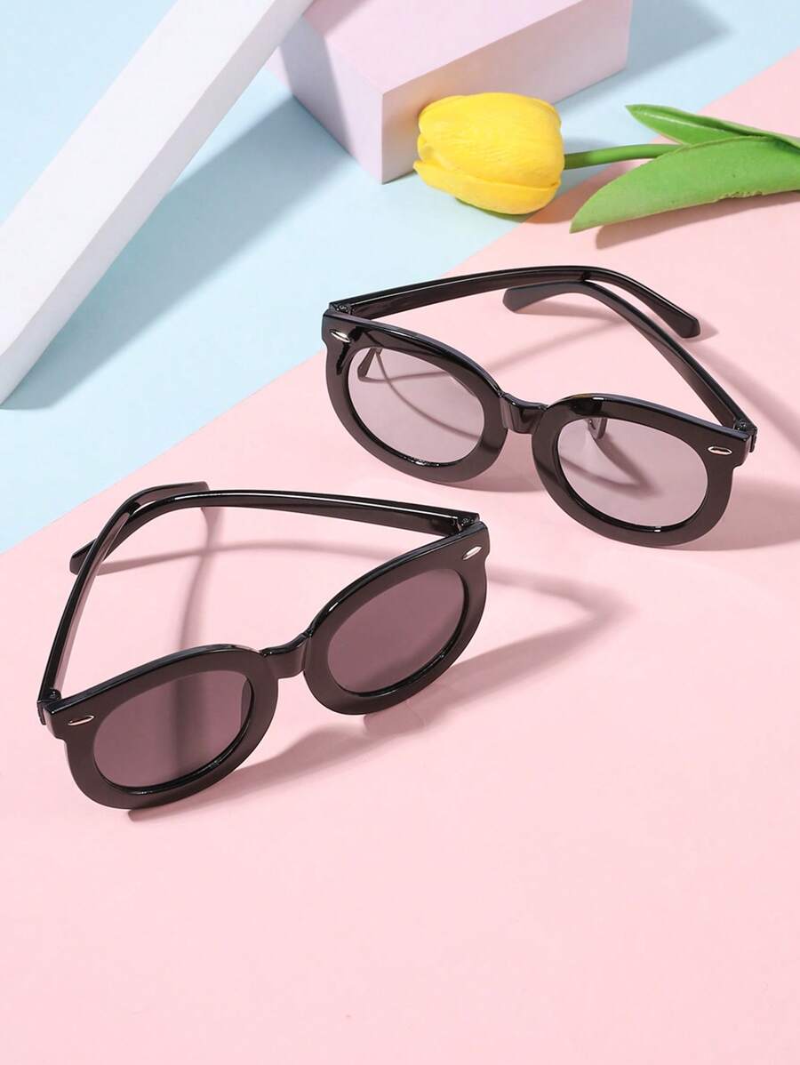 2 PCS Boys Girls 9-14Y Acrylic Casual Round Frame Colorful Pieces Fashion Sunglasses For Outdoor Activities And Summer Outing