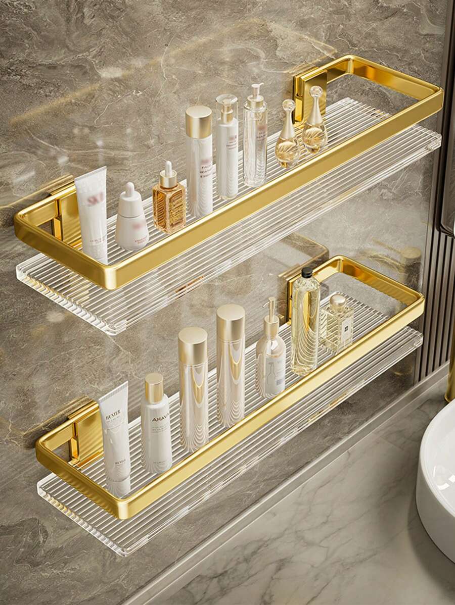 1pc No Drill Bathroom Shelf, Acrylic Vanity Wall Mounted Storage Rack For Toilet, Restroom, Gift For Holiday, Birthday, Party