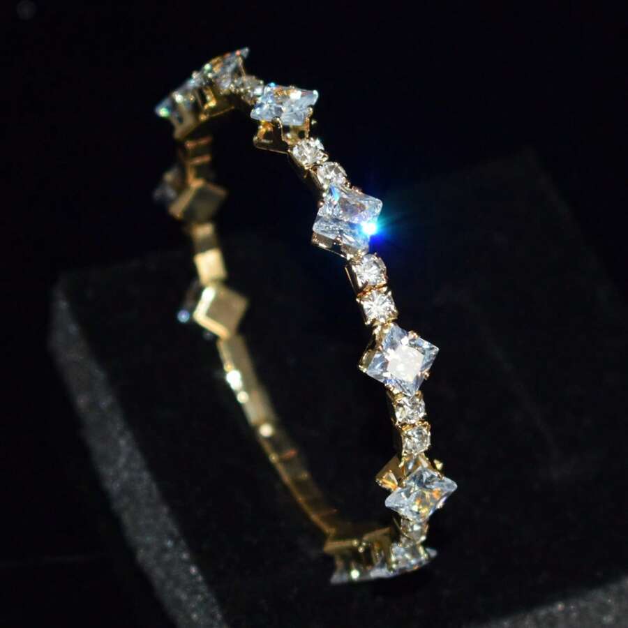 Pulseira Elegante e Versátil de Zircônia Cúbica Quadrada Cintilante em Estilo Minimalista, Presente para Garota, Namorada, Professora, Mãe, Dia dos Namorados, Dia da Mulher, Ação de Graças, Ano Novo