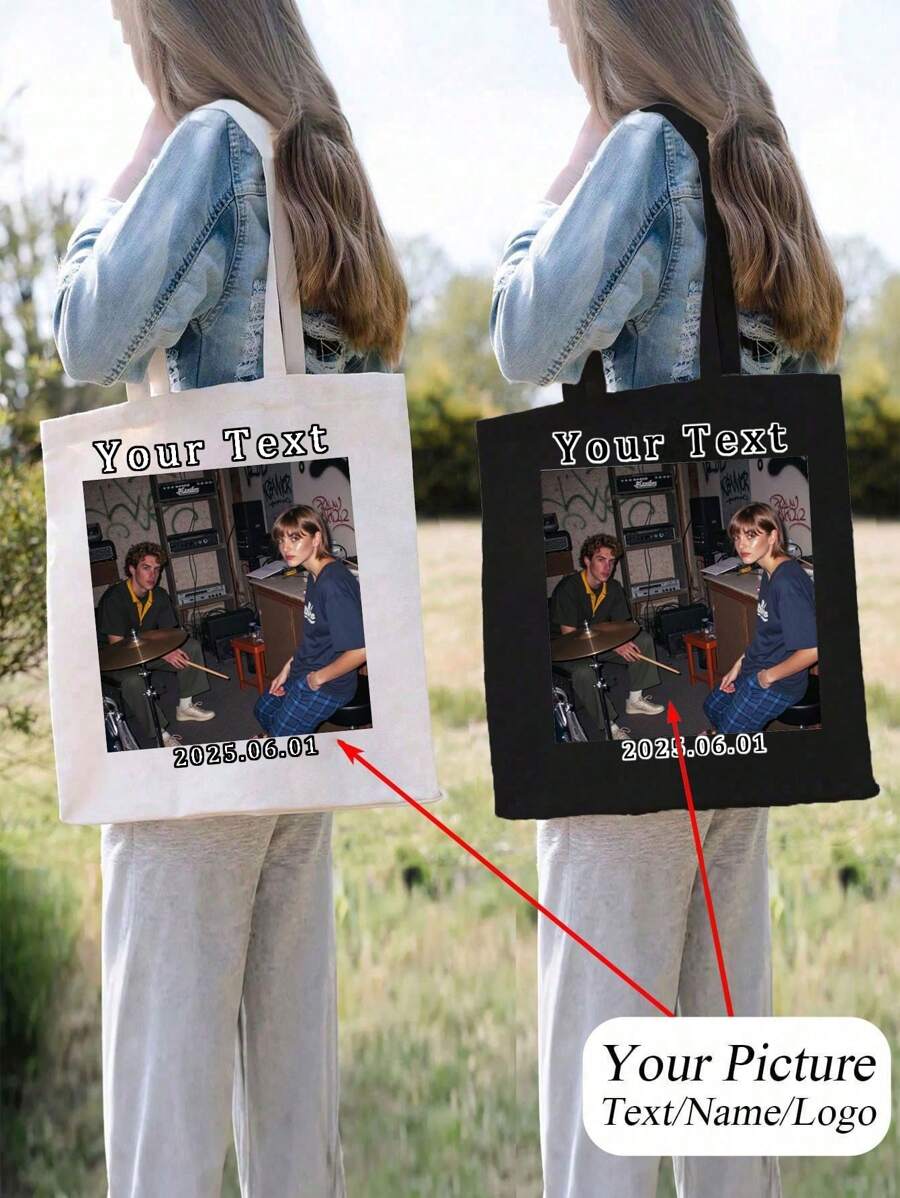 1pc Personalized Canvas Tote Bag,Customised Text,Foldable, Large Capacity&Lightweight, Stylish Versatile,For Women, School Bag/College Backpack Ideal Gifts For Her Women, Rookies & White-Collar Workers, Girlfriend, Pink Girls For Graduation, For Weddings