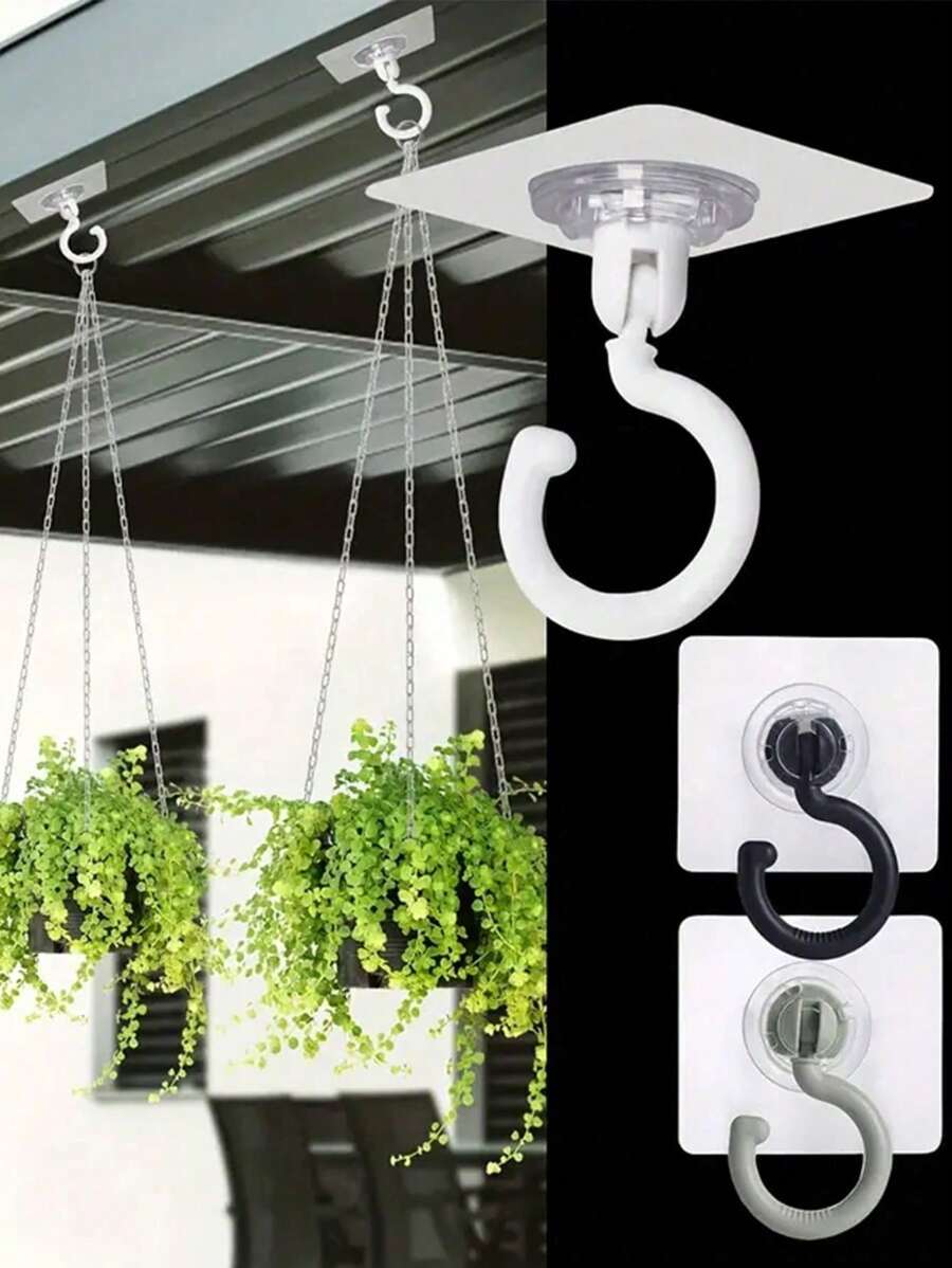 8pcs Rotatable Ceiling Adhesive Hooks - Easy Install, No Drill, Sticky Hanger For Hanging Plants, Lanterns, Wind Chimes, Contemporary Ceiling Decoration With Utility Hook
