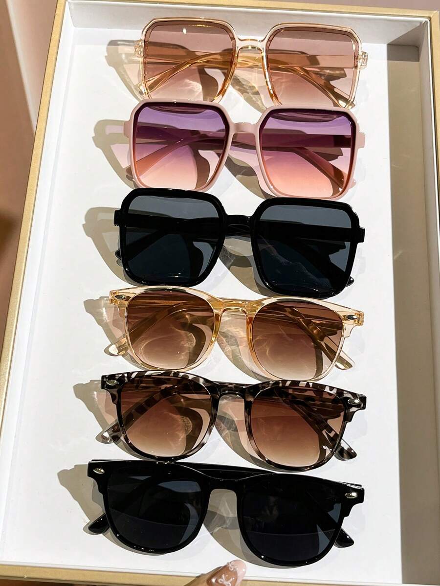 Gafas de moda de 3/6 piezas para mujer con marco geométrico, estilo elegante y bohemio, de estilo moderno y simple, accesorios para exterior, viajes, conducción, camping, fotografía callejera, vacaciones de verano, playa y viajes