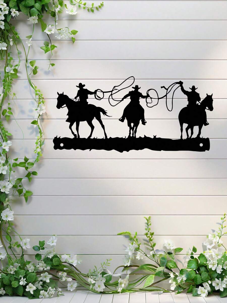 Western Cowboy Metal Wall Art - Modern Minimalist Decor, Rust-Proof & Durable, Perfect For Bedroom, Living Room, Bathroom, Kitchen - Black, Western Home Decor