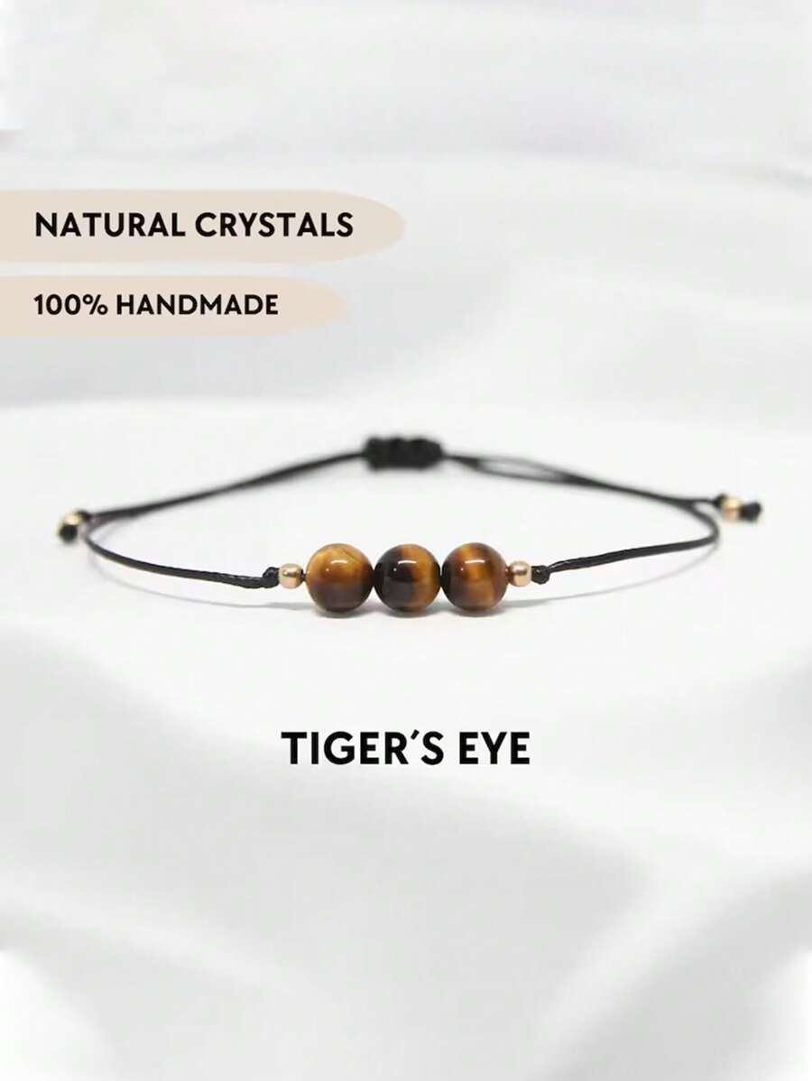 1pc Handmade Adjustable Tiger Eye Stone Bracelet Crystal Bead Bracelet Jewelry Gift For Girlfriend Amulet Bracelet Gemstone Bracelet