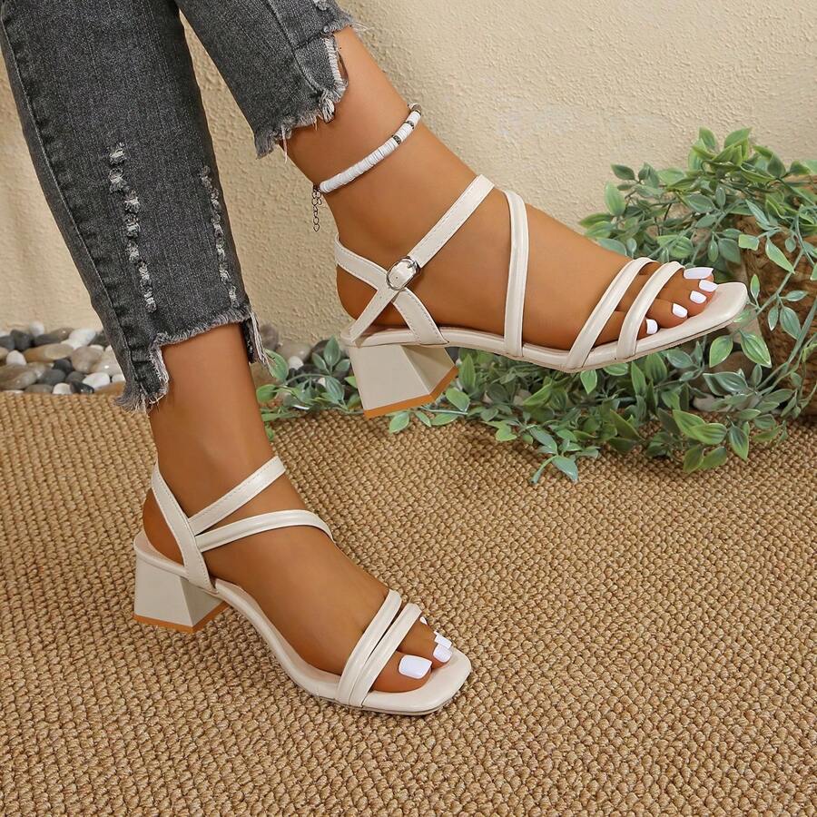 Women's Fashion High Heel Sandals, Net Cloth Chunky Heels Perfect For Summer Dresses