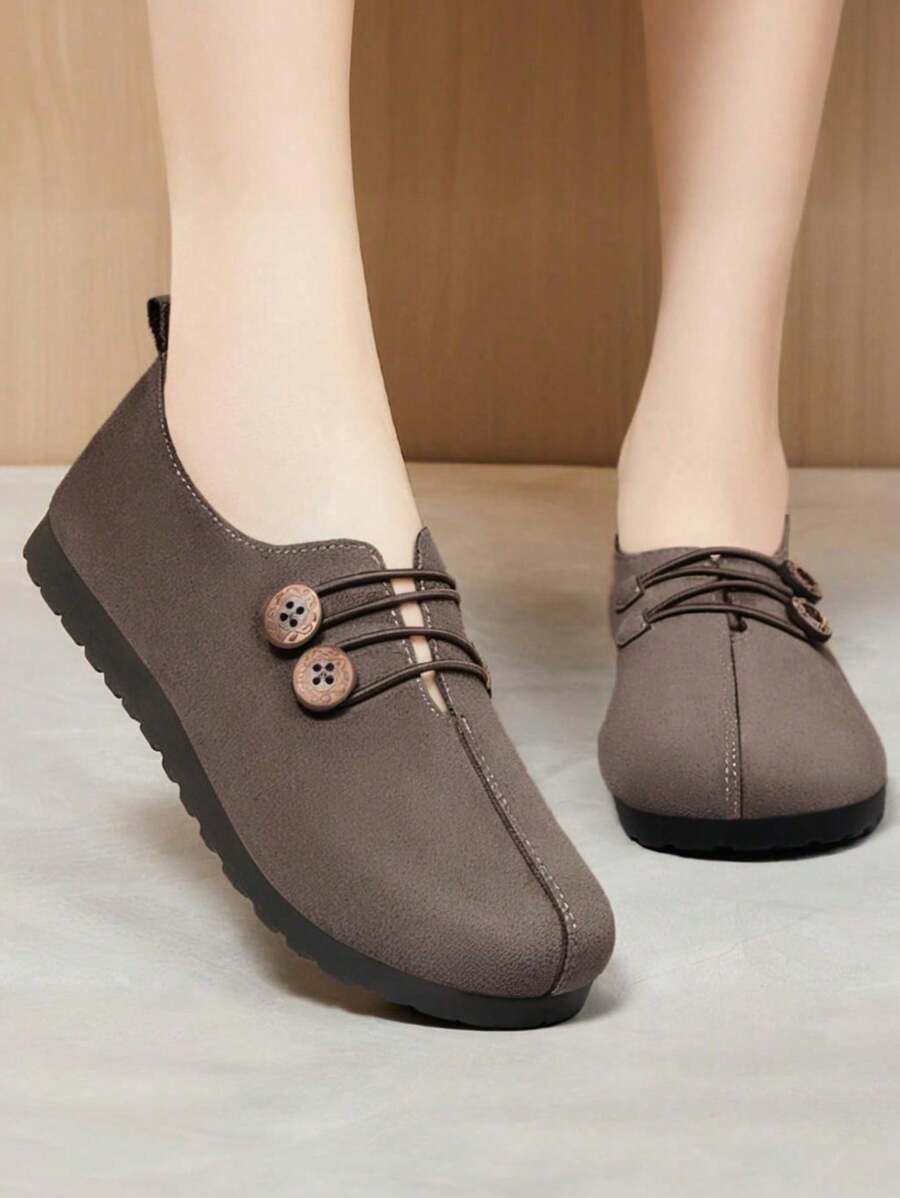 1 Pair Women's Flat Casual Shoes, Breathable Soft Bottom Comfortable Versatile Slip-On Loafers, Suitable For Commuting And Everyday Wear