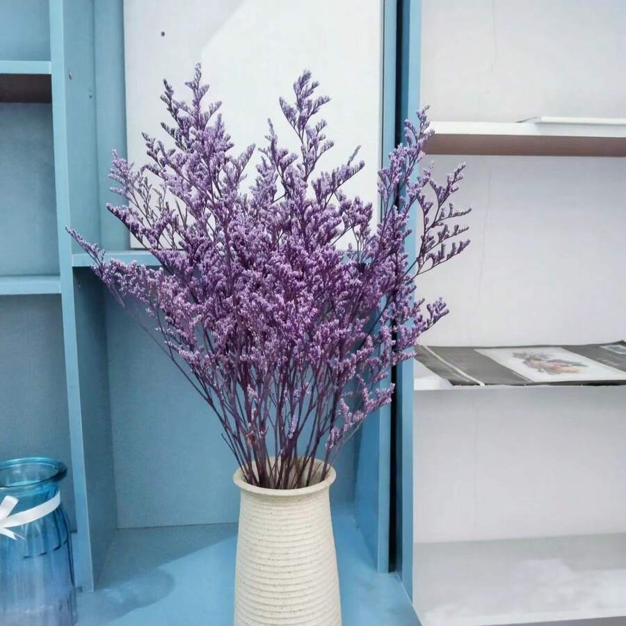 10-12 Stängel erhaltener natürlicher Zitronengrasstrauß, echte frische Caspia Bellidifolium, Lavendel, Schleierkraut, geeignet für Hochzeit, Geburtstag, Heimdekoration, Muttertag, Valentinstag, ländliche Feiertage (Lila)