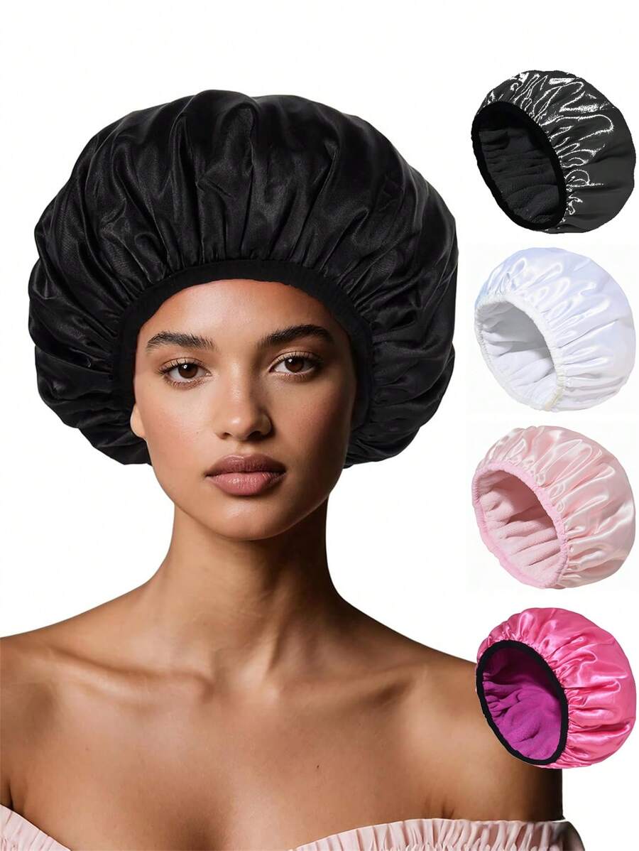 1 Stück einfarbige extra große 3-lagige Haartrocknen Duschhaube, super absorbierendes mikrofaserartiges Material, 100% wasserdichter wiederverwendbarer Haarturban für Frauen mit langem Haar