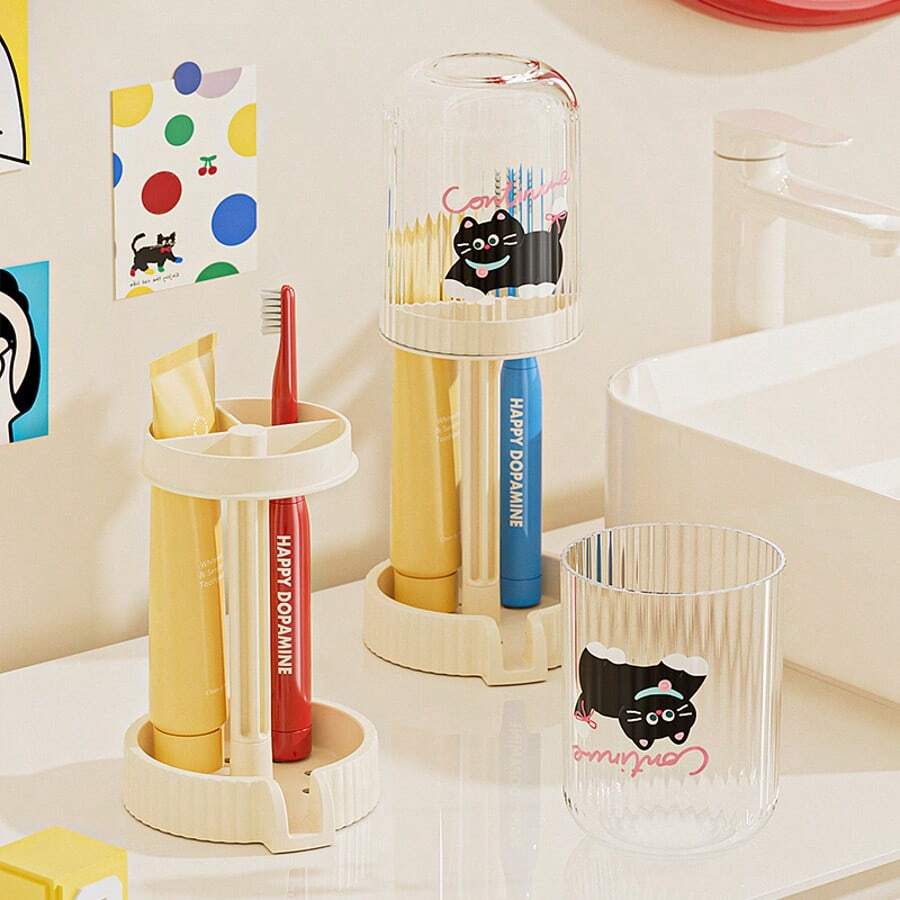 Support de brosse à dents électrique style dopamine - Porte-brosse à dents et porte-gobelets de rangement pour plan de travail de salle de bain avec couvercle, design moderne gain de place (double utilisation mural et de bureau, étanche et facile à nettoyer)