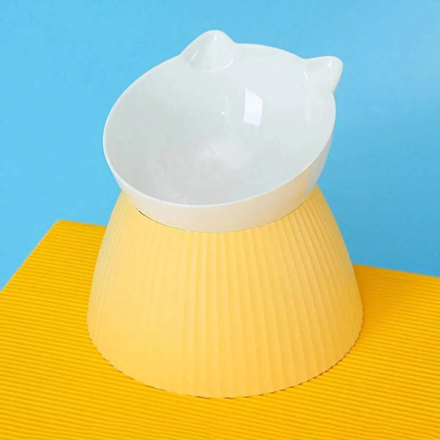 1pc Elevated Cat Bowls With Raised Stand,15 Tilted Cat Design Neck Guard Stand Pet Food Water Feeder Bowl For Cats Or Small Dogs