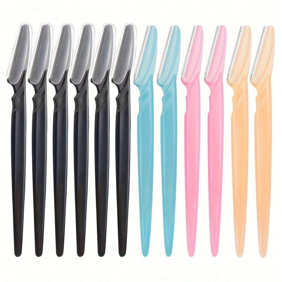 12pcspcs Eyebrow, Facial, Body Hair Trimmer Shaver Razor With Cover For Women, Makeup Tool Set,Eyebrow Razor, Facial Hair Remover, Facial Shaver, Exfoliating Dermaplaning Tool For Men And Women