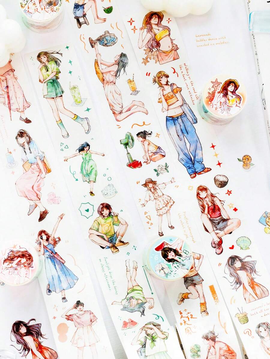 1 Roll Hand-Painted Artistic DIY Decorative Vintage Washi Tape, Life Series, Suitable For Gifts, Office, Home, Marking, Labeling, Classroom, Entertainment Toys, Student Planner Creative Retro DIY Decorative Stickers, School Supplies, Back To School