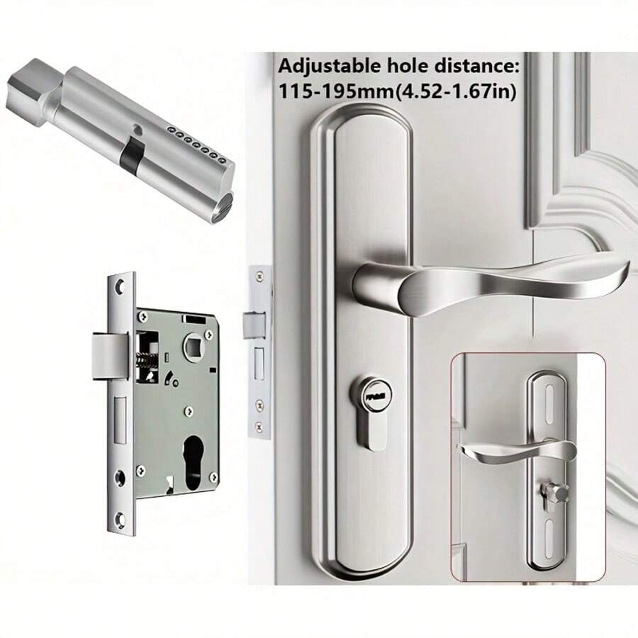 Silver Door Lock With A Single-Sided Hole, Featuring An Inner And Outer Handle Combination, Key Entry, No Power Required, Suitable For Bedrooms Or Bathrooms/Entry Handles/Heavy-Duty Use In Homes And Offices With A Free Latch.