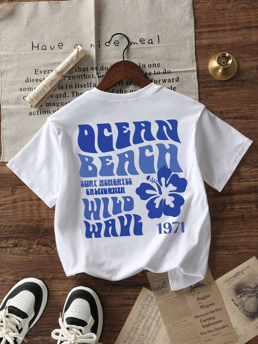 1pc Tween Girl Casual Printed Round Neck Pullover Short Sleeve T-Shirt, Summer, Student Youth Clothing