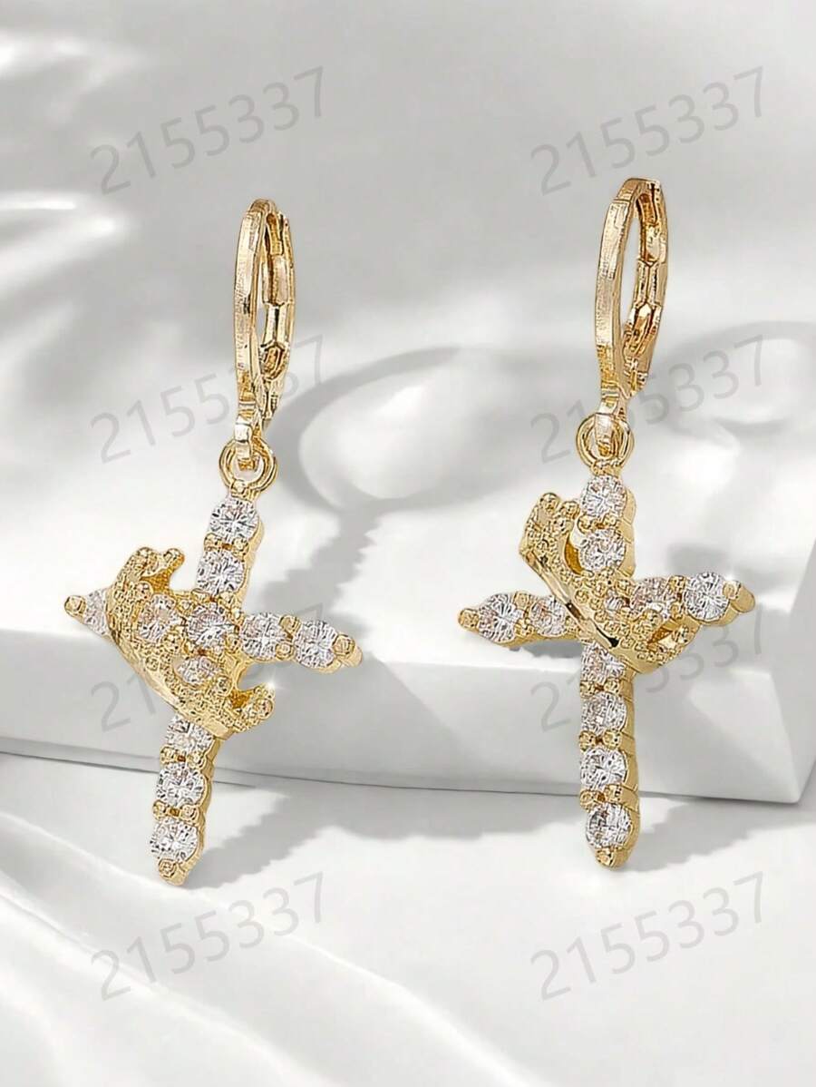 Fashion Elegant/Retro Copper Micro-Inlay Cross Earrings