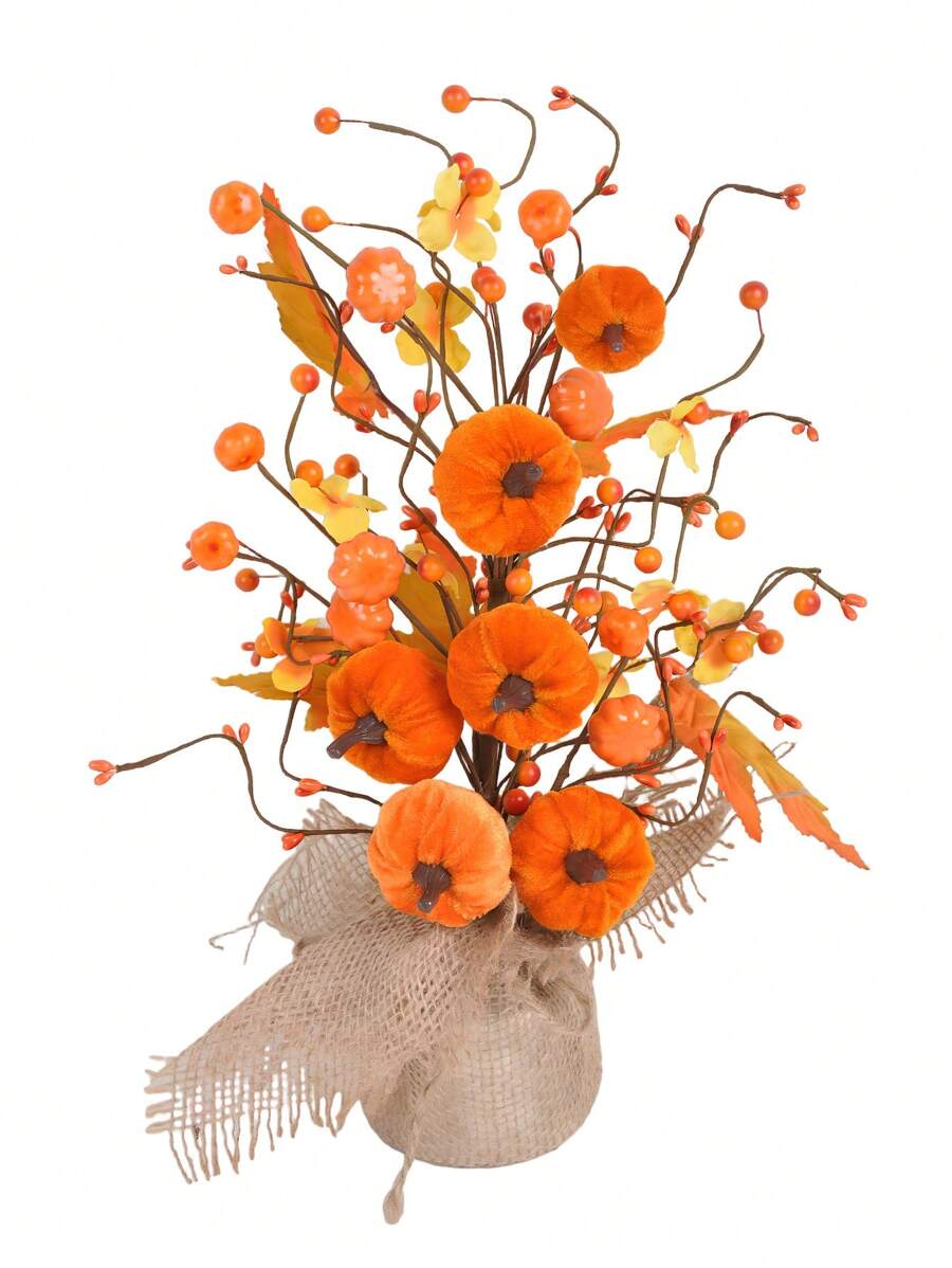 1PC Autumn Decoration Thanksgiving Tree Pumpkin Maple Leaf Berry Home Pumpkin Desktop Decoration Halloween Thanksgiving Decoration Interior,Fake Plants