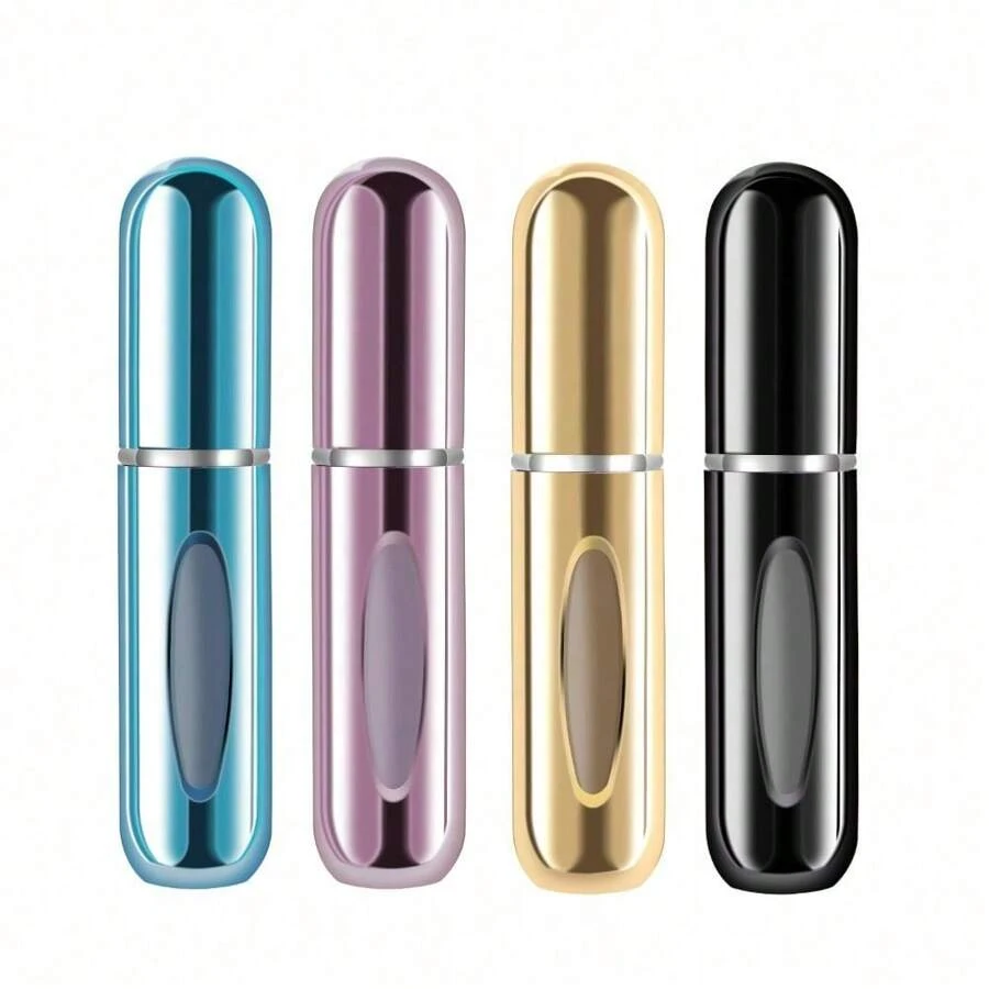 Juego de 4 atomizadores de perfume de viaje - Botellas de spray recargables y a prueba de fugas de 5ml con niebla ultrafina, dispensador de fragancia portátil aprobado por la TSA para el bolso, el gimnasio, la oficina y las vacaciones, color plateado