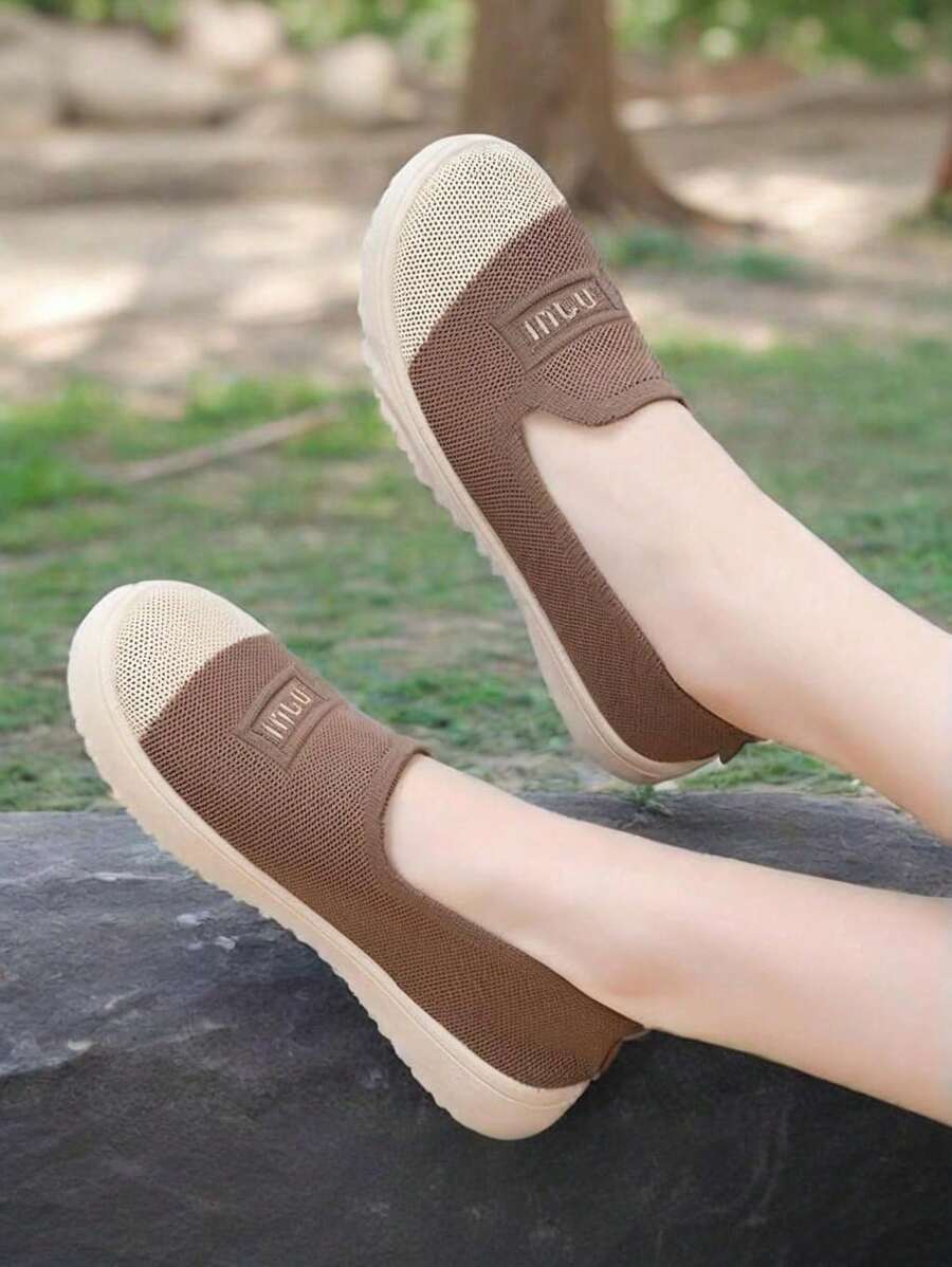 1 Pair Women Flat Soft Bottom Slip-On Shoes, Waterproof Coating Anti-Slip Shock Absorbing Casual Commuter Shoes