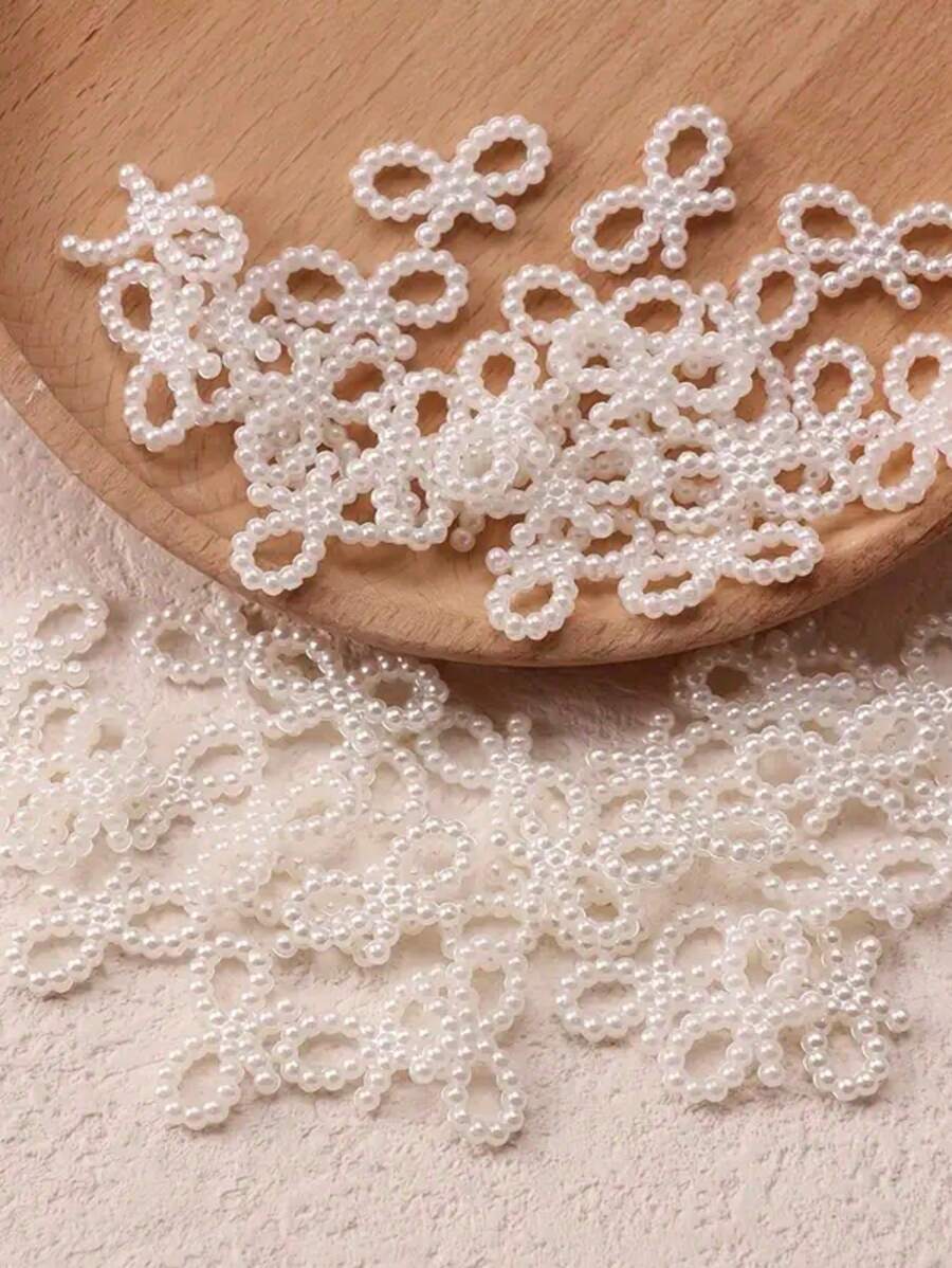 Lote de 20/60 piezas de lazos con perlas artificiales marfil para decorar el cabello en bodas, decoración diaria o manualidades de DIY, materiales para hacer clips, joyas y productos hechos a mano