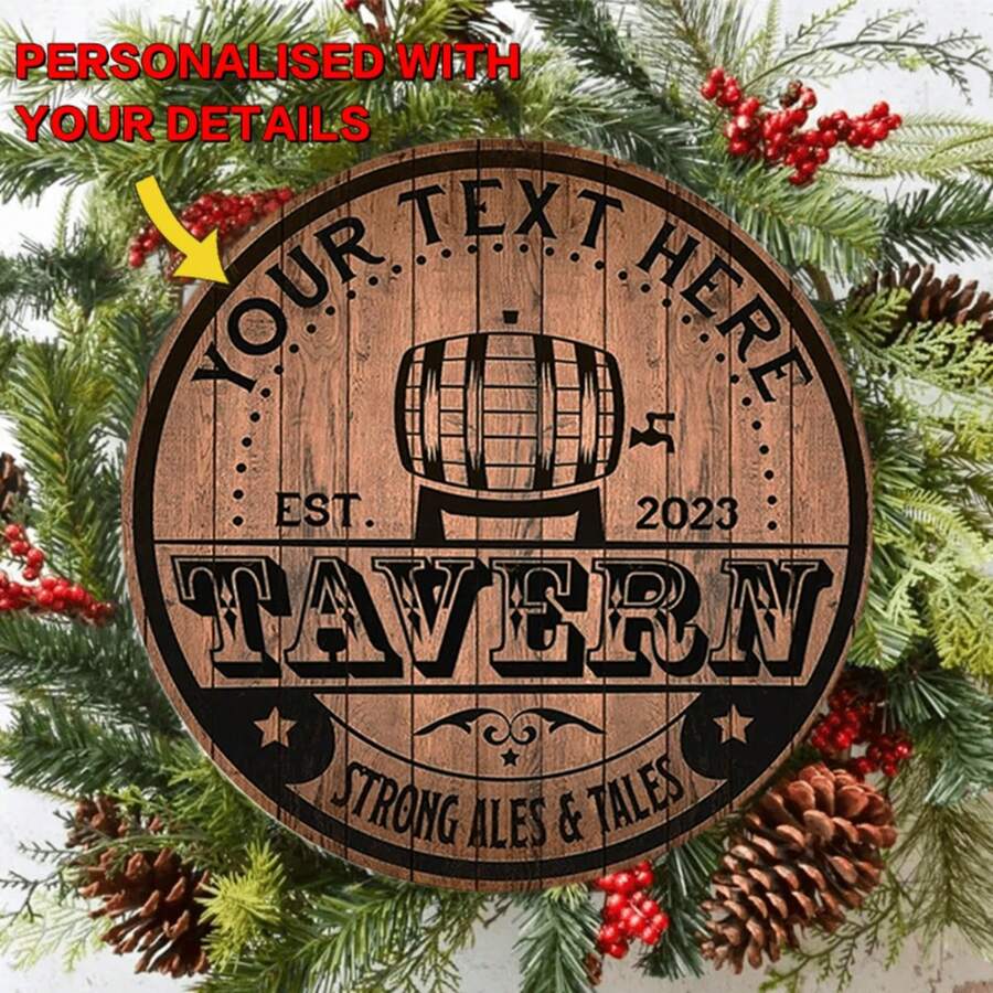 Customized Metal Bar Sign With Personalized Text - 8x8 Inch Modern Metal Wall Decor, Suitable For Home Bar, Man Cave, Basement - Personalized Bar Sign With Installation Options