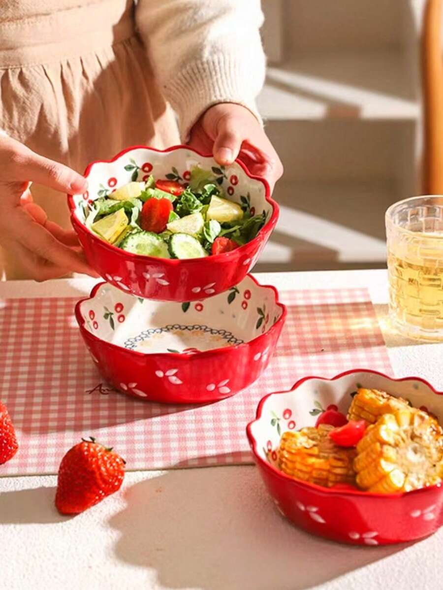 1pc Ceramic Bowl, Decorative Bowl, Fruit Bowl, Suitable For Home Kitchen, Restaurant, Living Room, Fruit, Snack, Candy, Salad, Cake Serving, Applicable For Wedding, Party, Gift, Birthday