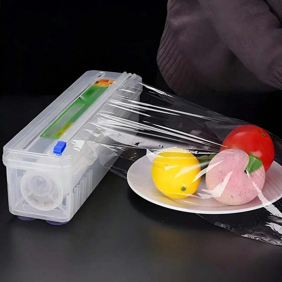 Hot Multifunctional Reusable Plastic Wrap Cutter And Dispenser With Built-In Slicer,Idea For Kitchen Storage, Office Use