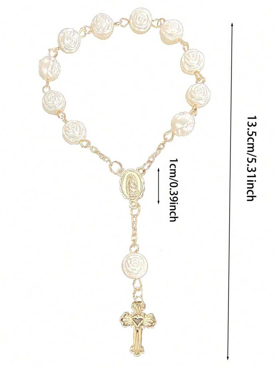 30pcs/Set Rose Beaded Bracelet, Acrylic 3D Rose Bead Rosary Chain Bracelet, Comes With Organza Bag, Suitable For Baptism, First Communion, Party Favors, Weddings And Other Celebrations