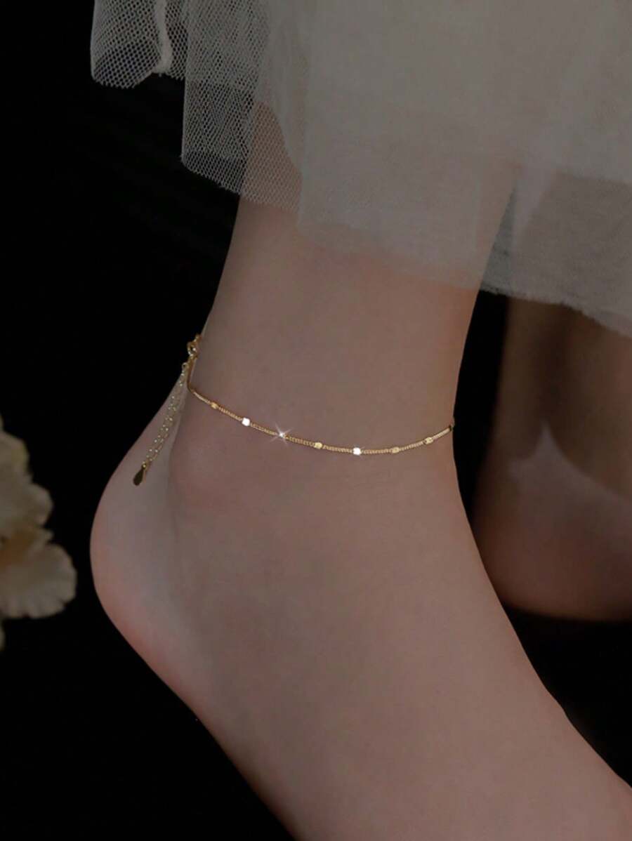 1 pezzo Semplice cavigliera minimalista in oro con micro scintillii, adatta all'uso quotidiano da parte delle donne