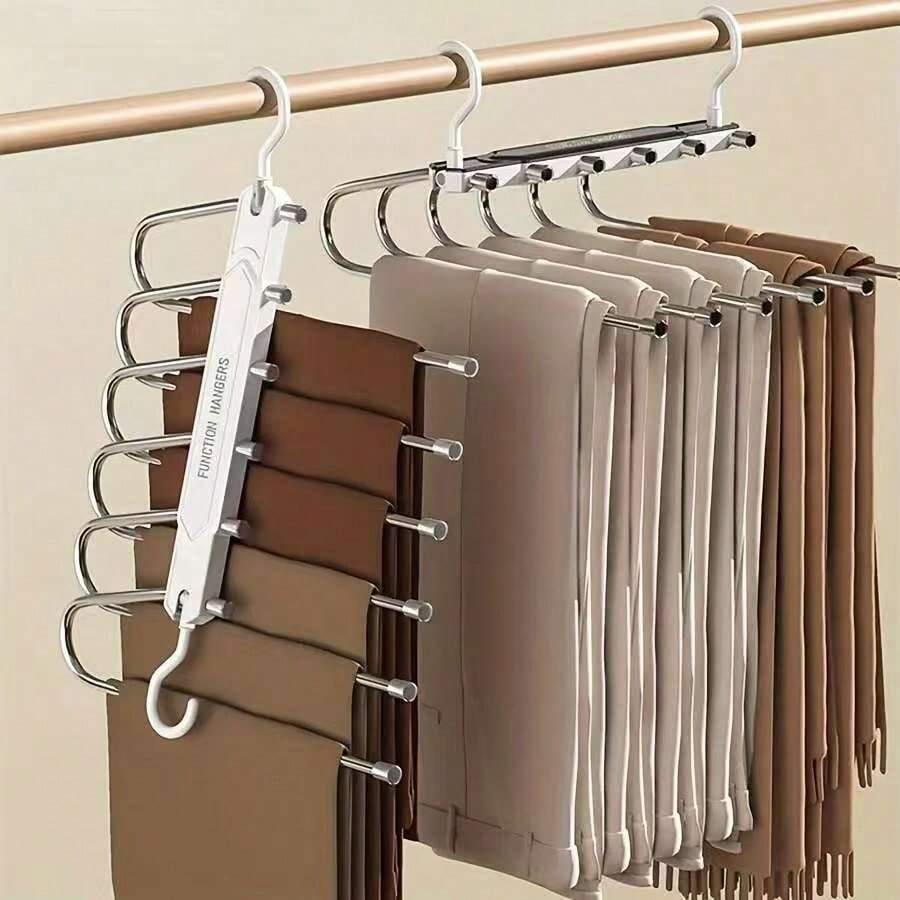 1/2pcs Black/White Multi-Layer Collapsible Pant Hangers, Magic Design Space-Saving, Sturdy Crease-Free Clip Pants Organizer, Suitable For Wardrobe, Practical & Aesthetic Storage Solution